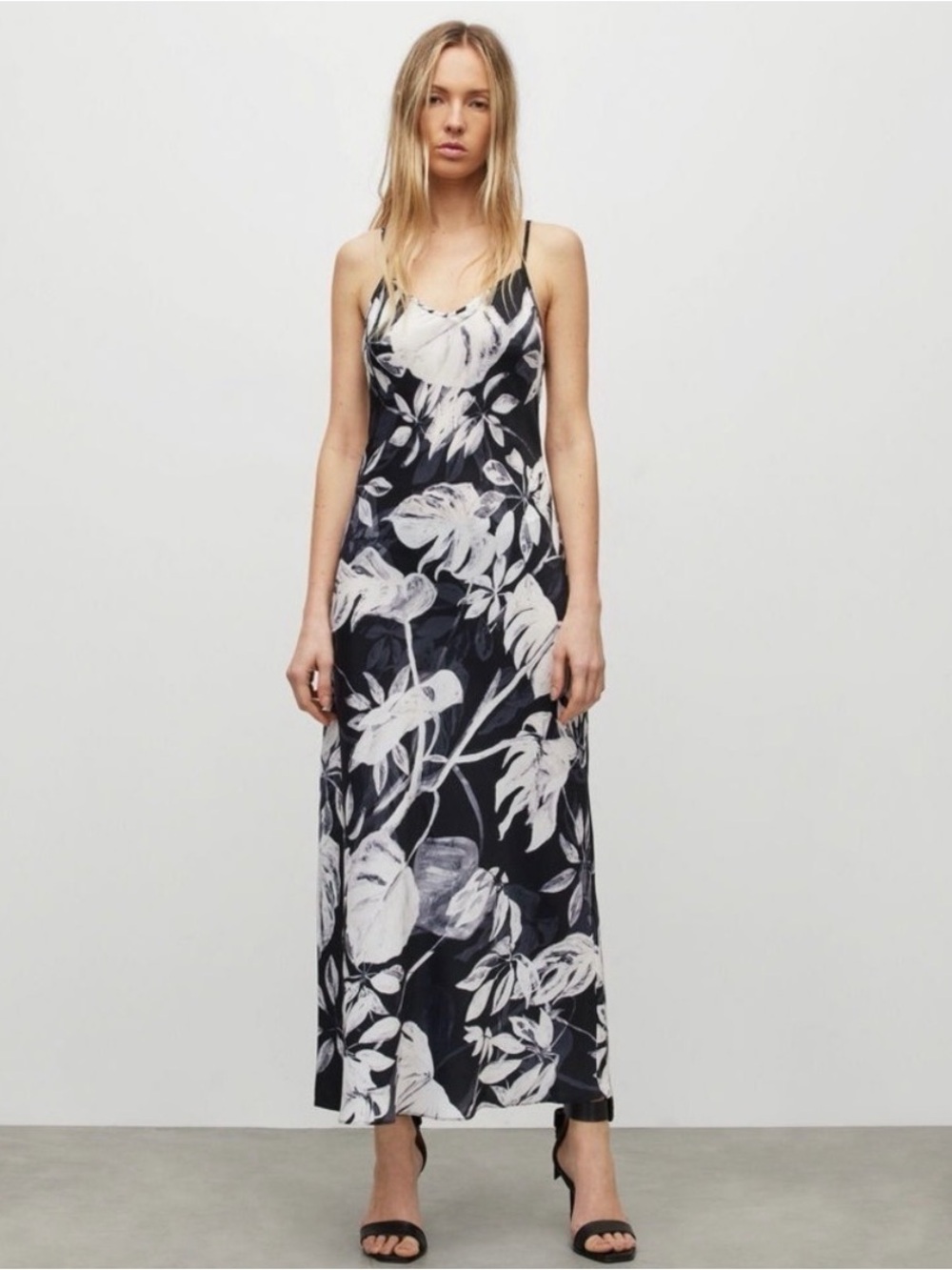 All Saints Black Floral Slip Maxi Dress